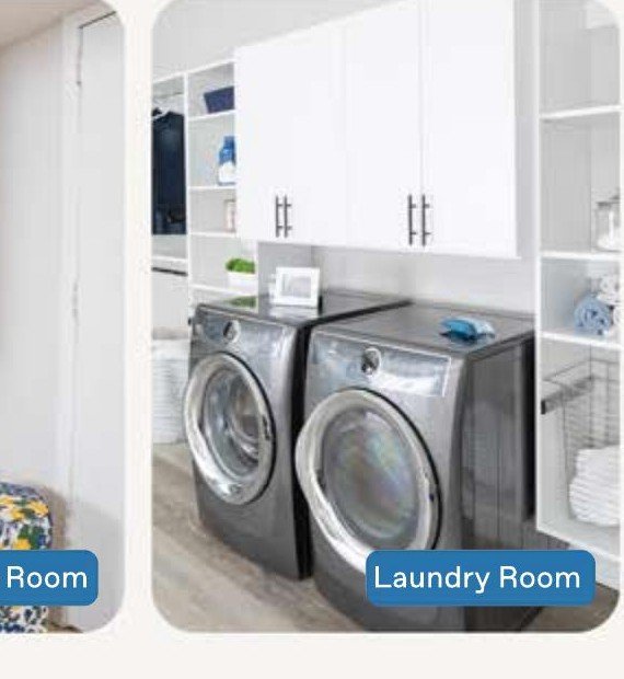 Vista modular cabinets used above a laundry room washer and dryer