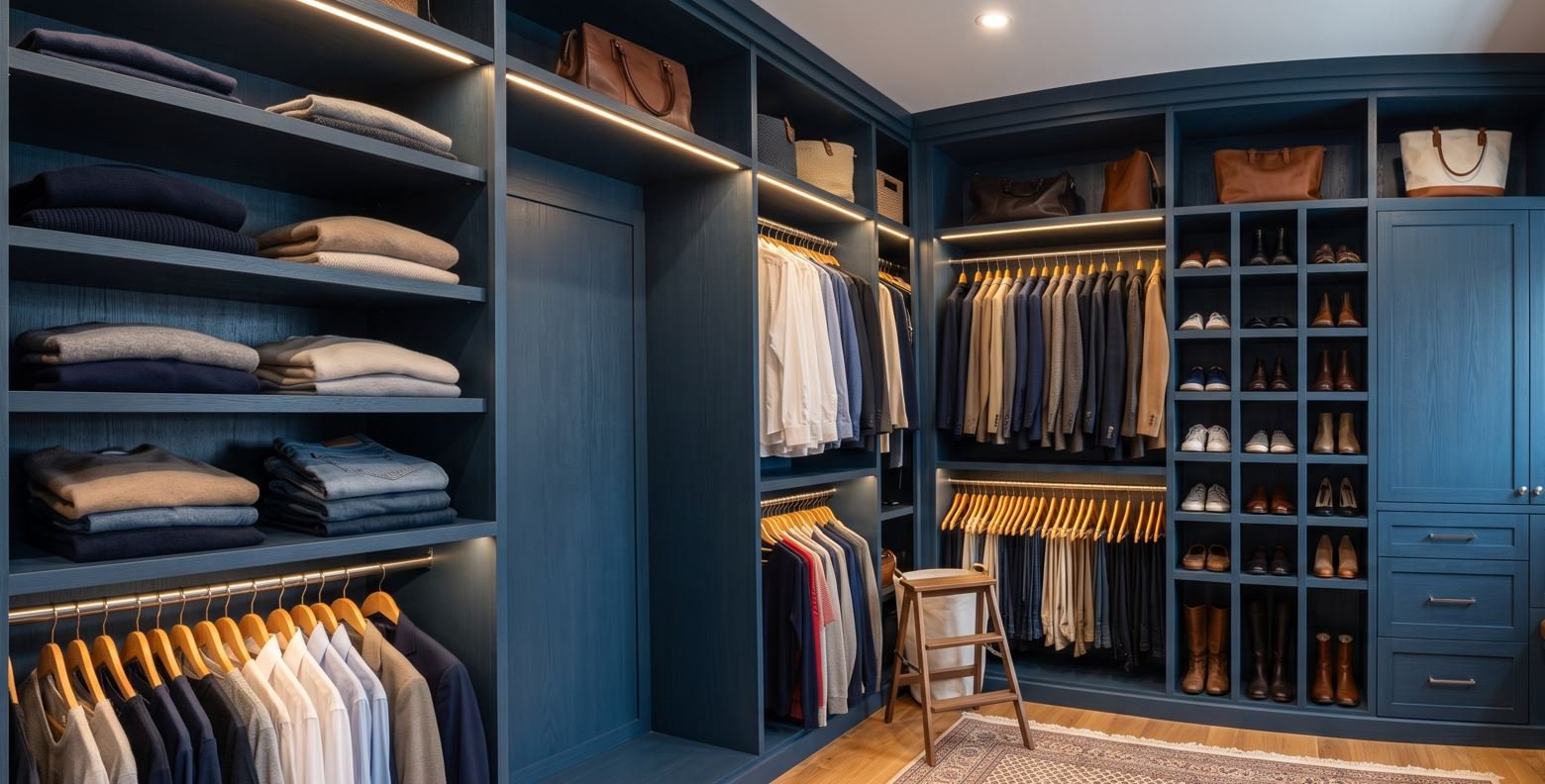 Custom closet storage with hanging and shelf space